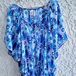 NO BOUNDARIES - Blue - Flounce Sleeves - Lace Up Neckline - Ruffle Hem -Size XXL